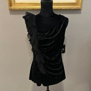 IZ Byer California Black Velvet & Organza Ruffle Gathered Asymmetrical Tank Y2K